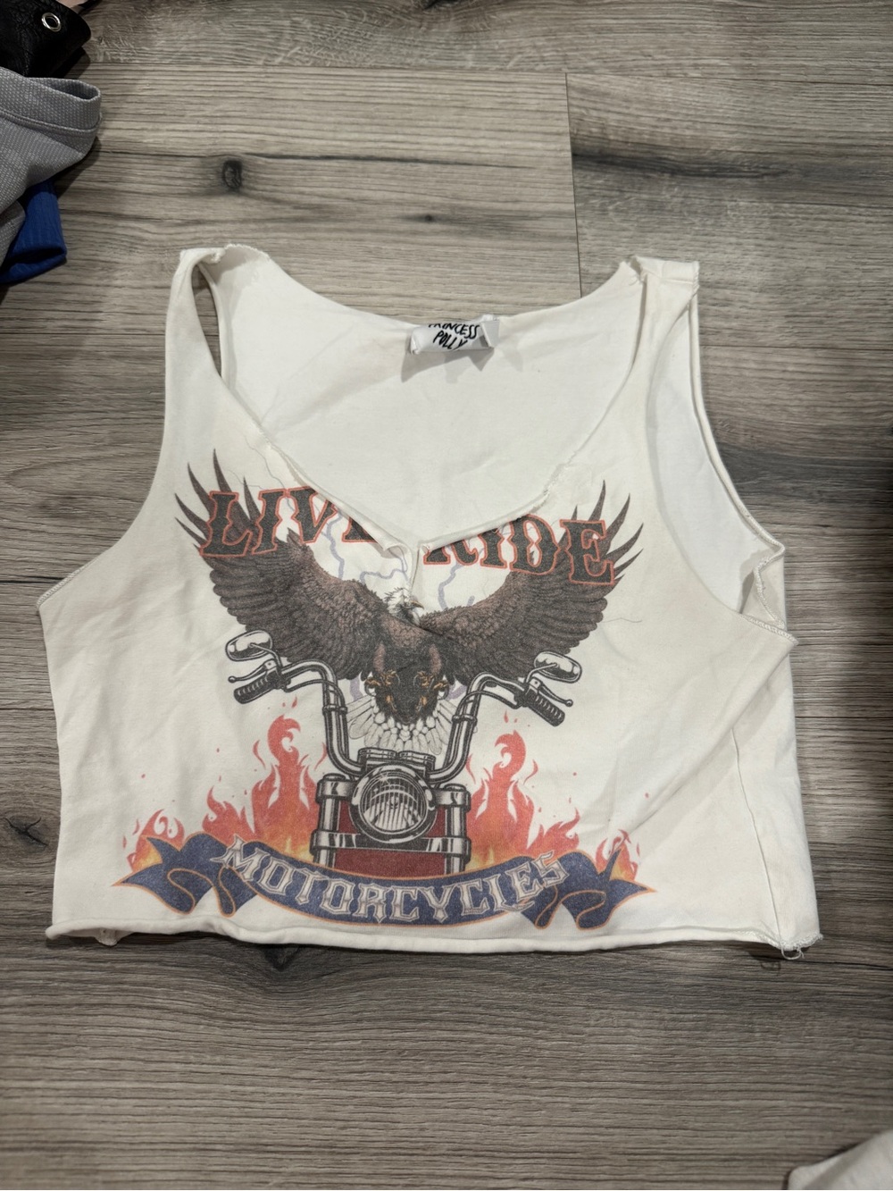 Princess Polly White Graphic Motorcycle Eagle Crop Top